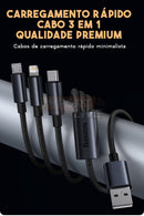 Cabo Baseus Ultra 3 em 1 - USB-C, Micro USB e Lightning