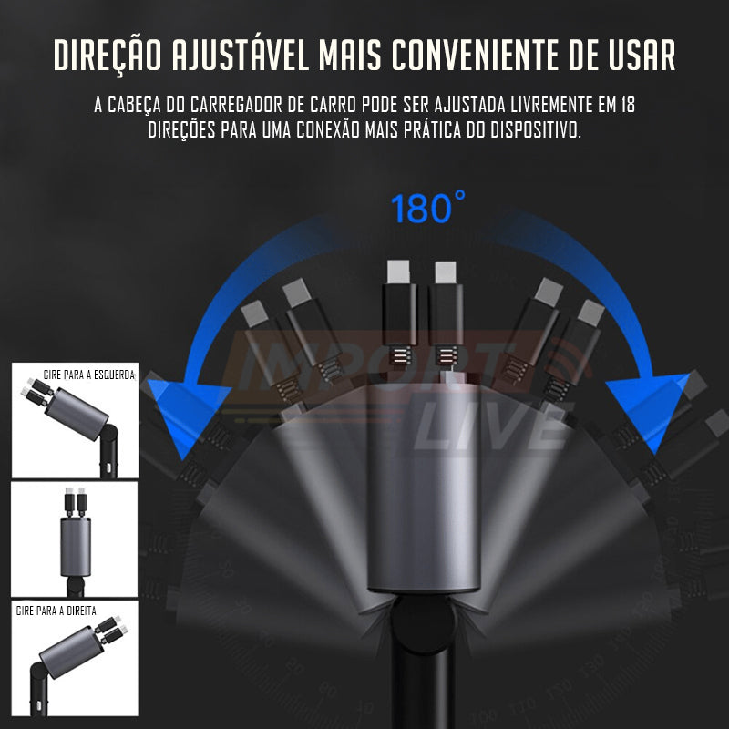 Carregador Retrátil Turbo ImportLive™ 2 em 1 - IOS e Android