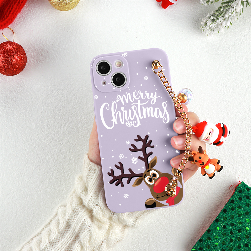 Case Cute Merry Christmas iPhone - Com Pingente