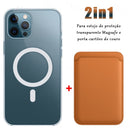 Kit Exclusivo Duo MagSafe iPhone Linha| Case Transparente + Carteira Magnética em Couro